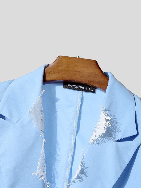 Men's Sheer Lace Patchwork Casual Blazer SKUL40304