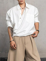 Men's Slant Placket Loose Long Sleeve Shirt SKUL32995