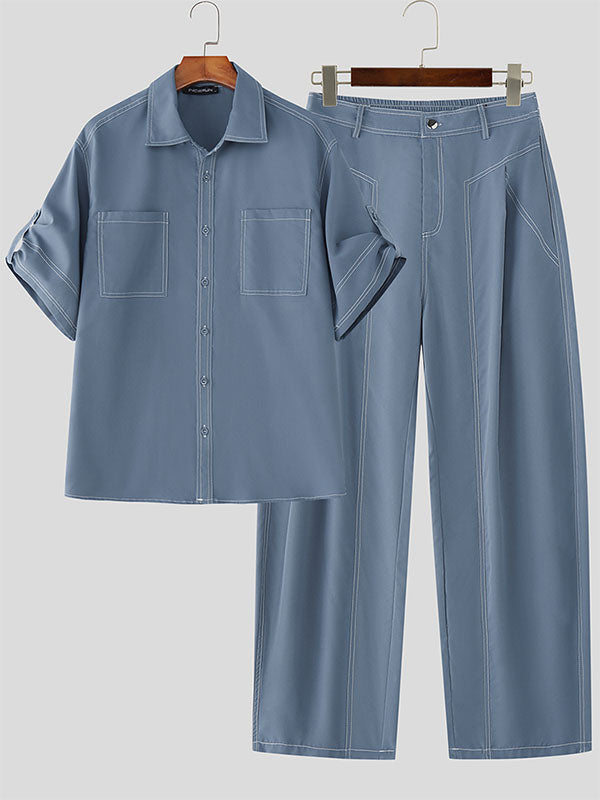 Men's Piped Colorblock Casual Two Pieces Outfit SKUL26992