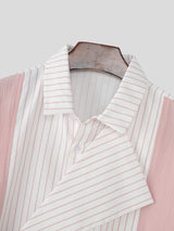 Men's Striped Loose Patchwork Half Sleeve Shirt SKUL51976