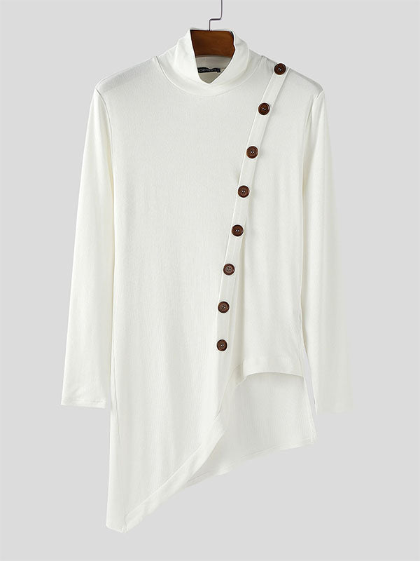 Men's Solid Color Irregular Hem Long Sleeve T-Shirt SKUL27439