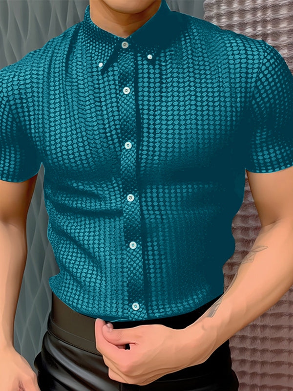 Mens Textured Fitted Short-Sleeve Shirt SKUL02075