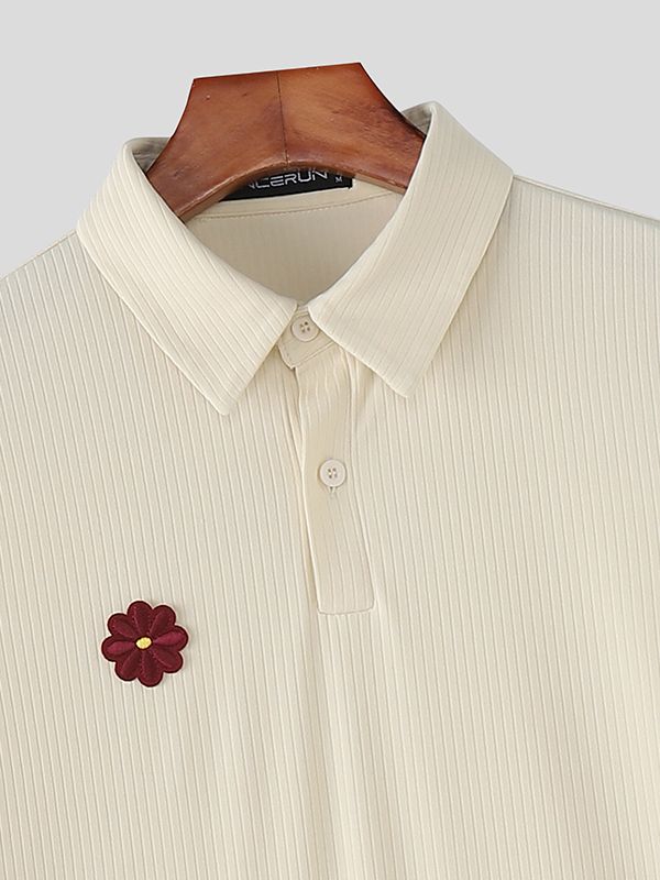 Men's Floral Decor Textured Long Sleeve Shirt SKUL45407