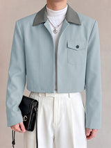 Men's Korean Minimalist City Casual Contrast Lapel Flap Pocket Cropped Jacket SKUL85232