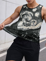 Men's High Street Wear Starry Night Oil Painting Sheer Mesh Casual Tank SKUL55292