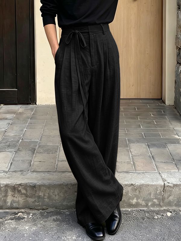 Men's Casual Daily Wear Pleated Drawstring Loose Casual Wide Leg Pant SKUL68403