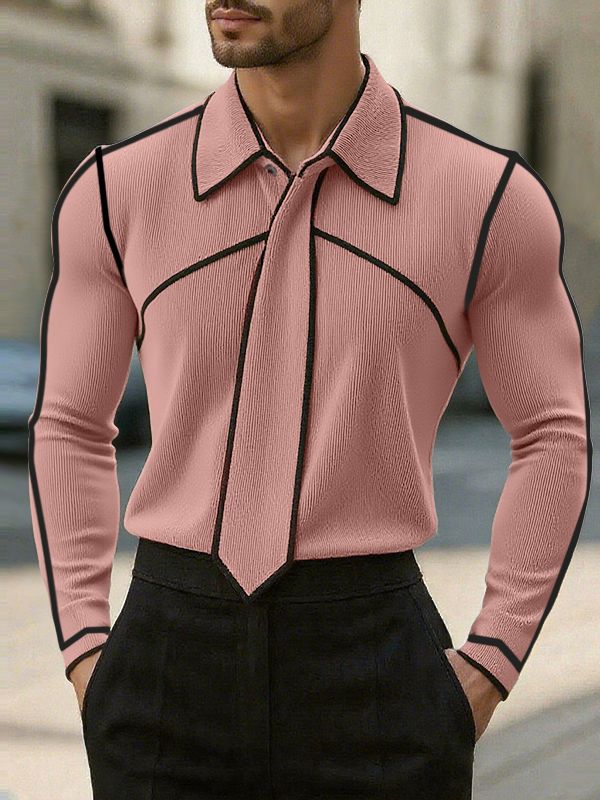 Men's Colorblock Texture Long Sleeve Shirt SKUL29721