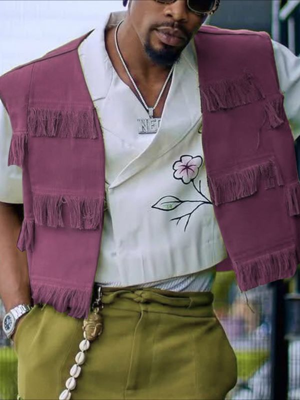 Men's Tassel Patchwork Cropped Waistcoat SKUL47917