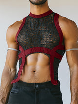 Mens Sheer Mesh Hollow Colorblock Tank SKUL12796