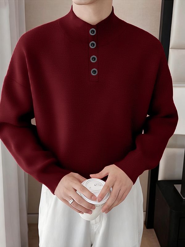 Men's Knit Texture High Neck Long Sleeve Sweater SKUL35120