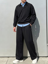Men's Elevated Smart-Casual V-Neck Polo Two Pieces Outfit SKUL78151