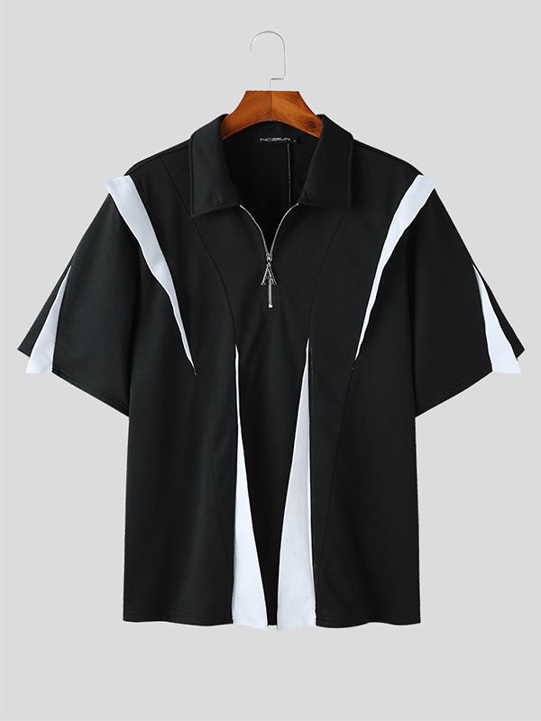 Mens Contrast Patchwork Half Zip Golf Shirt SKUK17318