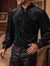 Men's Retro Aristocratic Velvet Lace-Up Mandarin Collar Poet Shirt SKUL80559