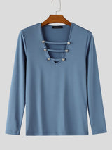 Men's High-End Clubwear Deep V-Neck Strappy Muscle Fit Long Sleeve Shirt SKUL77302