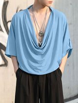 Men's Solid Color Draped Neck Half Sleeve T-shirt SKUL57779