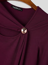 Men's Modern Gothic Stage Performance Chest Cutout Gold Buckle Ribbon Ribbed Long Sleeve T-shirt SKUL83995