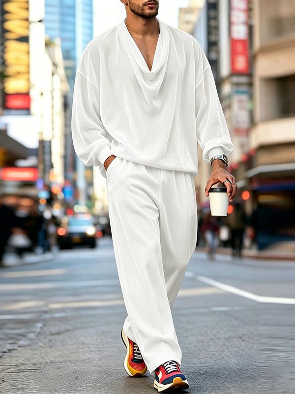 Men's Y2K Luxe Draped Cowl Neck Casual Two Pieces Outfit SKUL79009