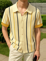 Men's Vertical Stripe Colorblock Short Sleeve Shirt SKUL23895