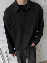 Men's Solid Color Textured Lapel Long Sleeve Shirt SKUL31645