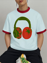 Men's Tomato Print Colorblock Short Sleeve T-Shirt SKUL24909