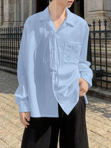 Men's Satin Embroidered Drawstring Loose Long Sleeve Shirt SKUL36381