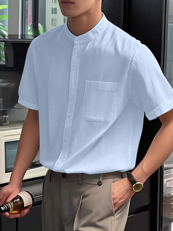 Men's Solid Color Casual Short Sleeve Shirt SKUL24193