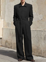 Men's Solid Color Lace Up Long Sleeve Jumpsuit SKUL52525