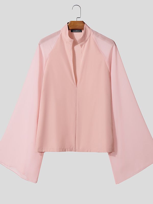 Men's Sheer Flared Long Sleeve Shirt SKUL41276