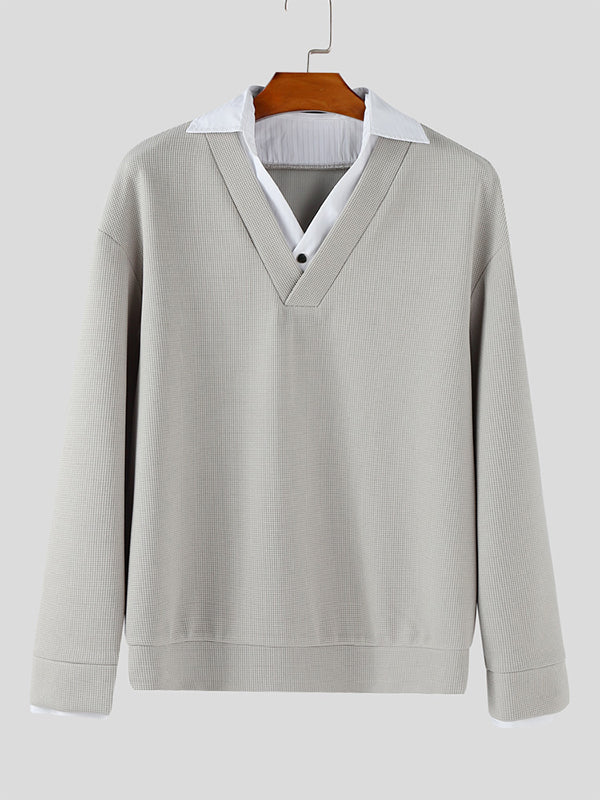 Men's Stripe Contrast Collar Long Sleeve Shirt SKUL29545