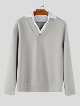 Men's Stripe Contrast Collar Long Sleeve Shirt SKUL29545