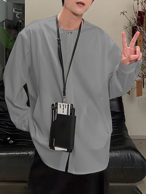 Men's Solid Color Pocket Long Sleeve Shirt SKUL38874