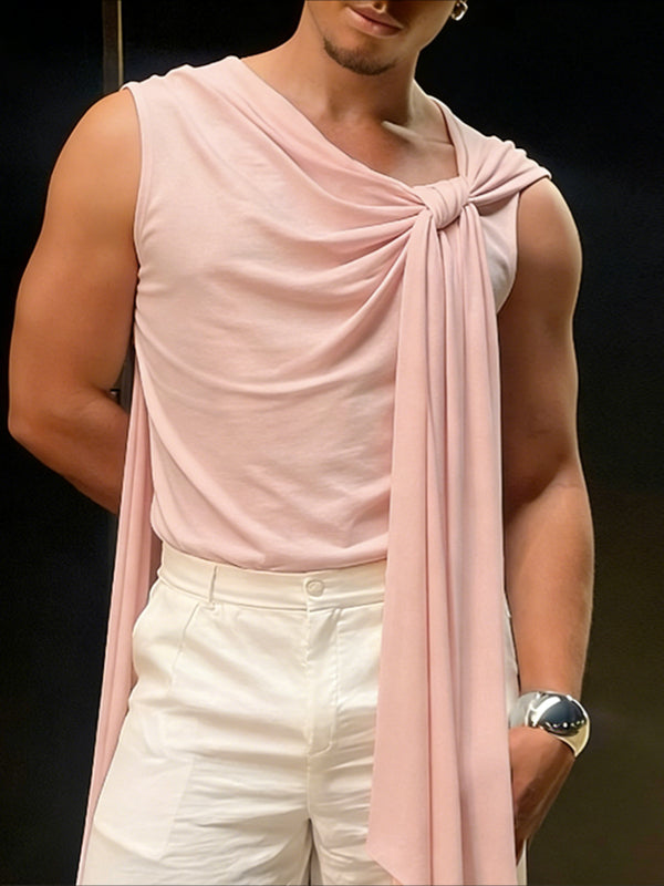 Men's Avant-Garde Deconstructed Asymmetric Draped Ribbon Tied Muscle Tank SKUL64902