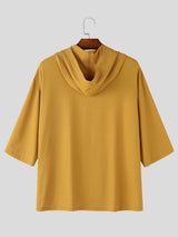 Men's High Street Casual Ribbed Drop Shoulder Hooded Half Sleeve T-shirt SKUL74691