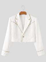 Men's Avant-Garde Runway Western Fringe Gold Piping Single Button Long Sleeve Cropped Blazer SKUL81155