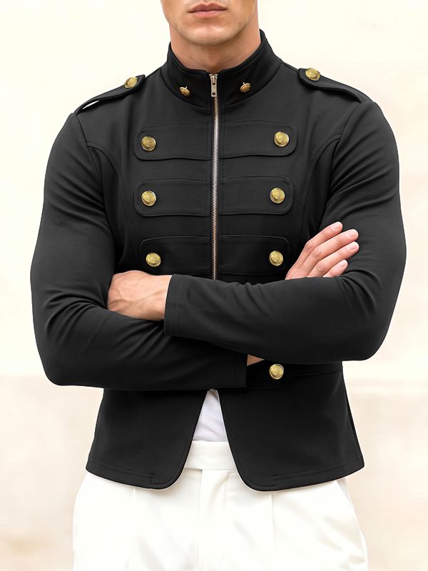 Men's Vintage Steampunk Military Drummer Long Sleeve Cardigan SKUL78983