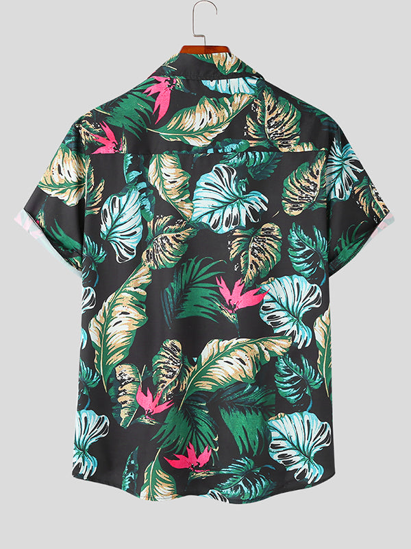 Mens Tropical Plant Print Short Sleeve Shirt SKUK19373