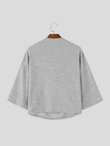 Men's Urban Casual Textured Knit Drop Shoulder 3/4 Sleeve Cowl Neck Two Pieces Outfit SKUL83167