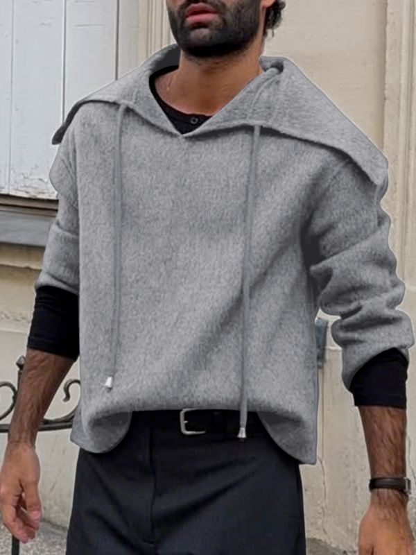 Men's Solid Color Sailor Collar Pullover Long Sleeve Hoodie SKUL47683