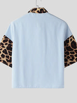 Men's Leopard Patchwork Stripe Short Sleeve Shirt SKUL47624