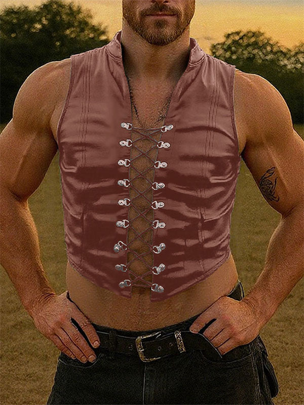 Men's Leather Cropped Lace Up Waistcoat SKUL22304