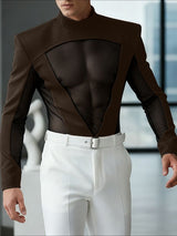 Men's Sheer Mesh Patchwork Long Sleeve T-shirt SKUL48681