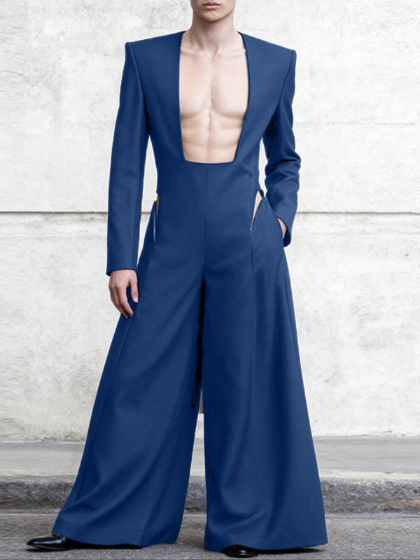 Men's Deconstructed Low Square Neck Long Sleeve Jumpsuit SKUL42668
