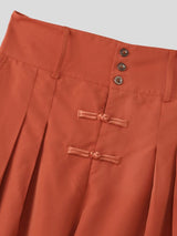 Men's Solid Color Frog Button Design Loose Long Pant SKUL60117