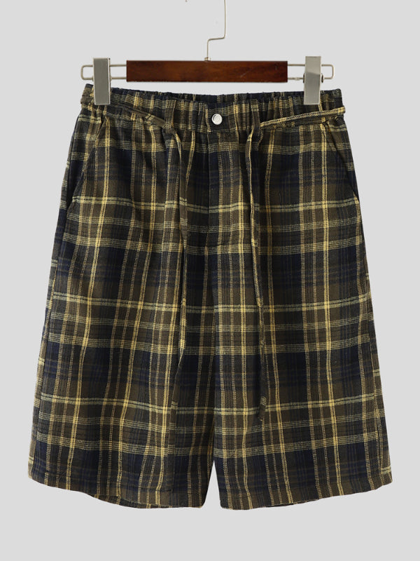 Mens Contrast Color Plaid Casual Short SKUL16652
