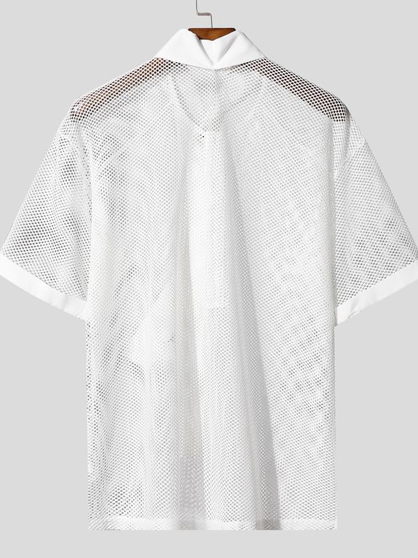 Men's Sheer Mesh Short Sleeve Tie Shirt SKUL41659