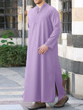 Mens Solid Stand Collar Split Muslim Robe SKUK27849