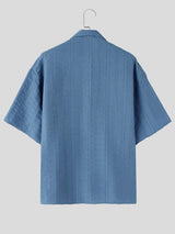 Men's Vintage Textured Drop Shoulder Cuban Collar Short Sleeve Shirt SKUL73655
