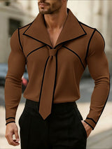 Men's Color Block Textured Knit Long Sleeve Shirt SKUL43805