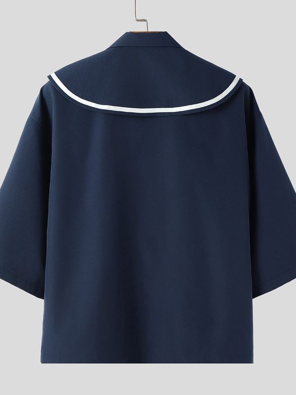 Men's Bow Patchwork Sailor Collar Casual Shirt SKUL41389