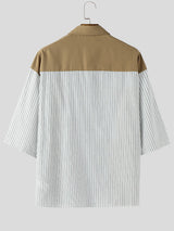 Mens Striped Patchwork Casual Short Sleeve Shirt SKUL15377
